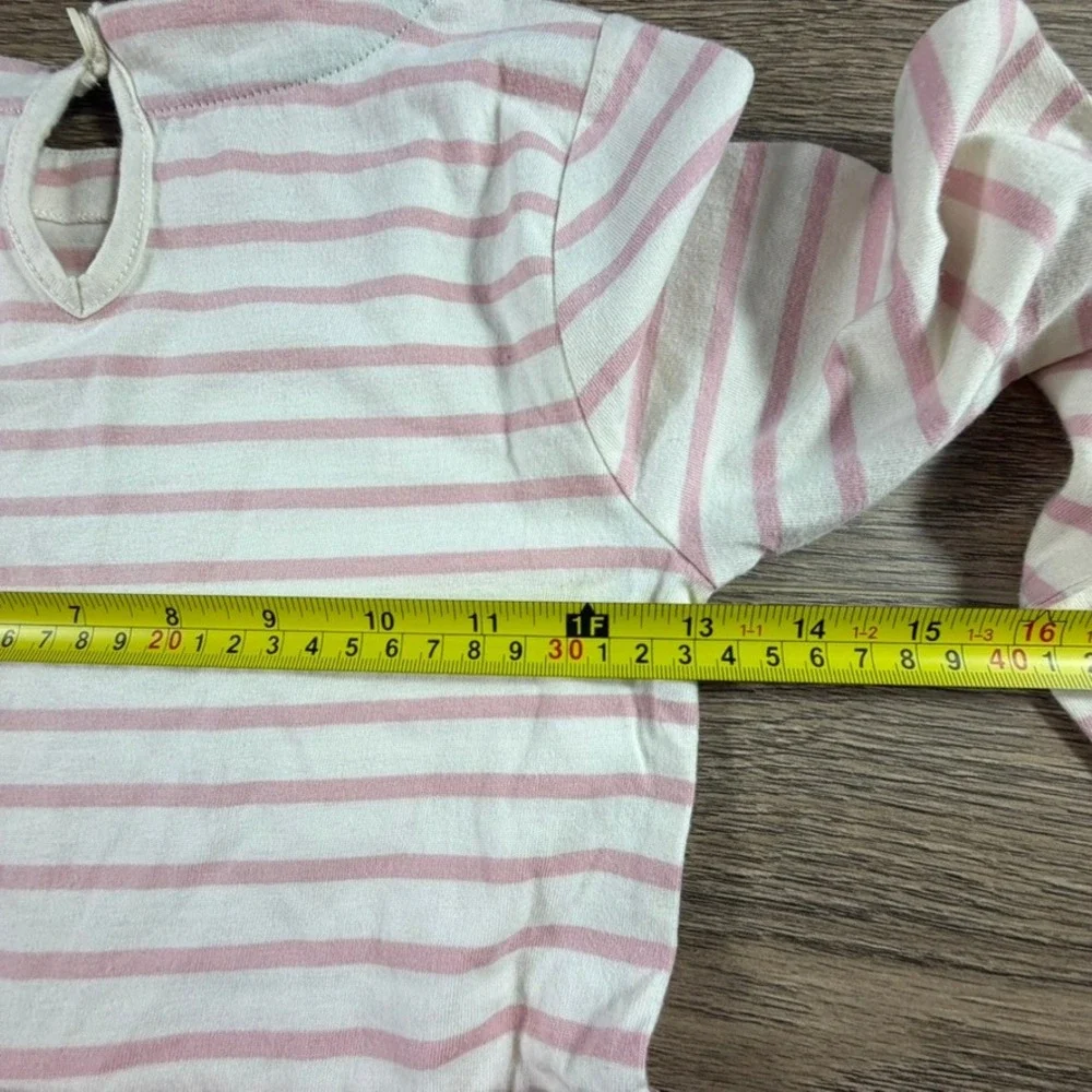 Mini Boden Girls Pink Striped Heart Print Long Sleeve Mixed Media Dress 7/8